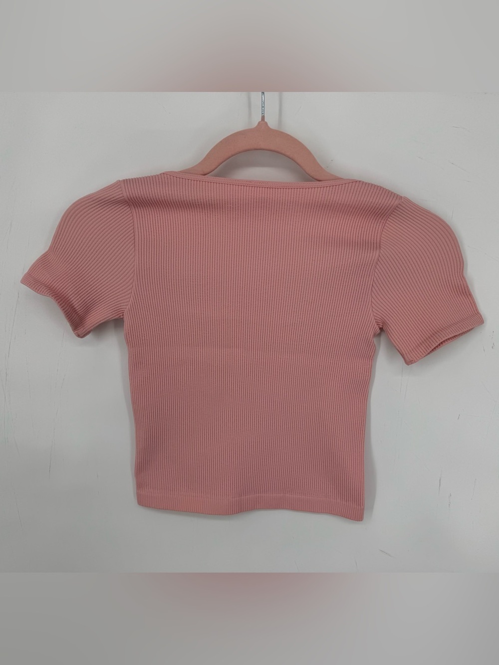 Dynamic Coquette Soft Girl Pink Ribbed Square Neck Fitted Crop Top NWT OSFM - Picture 2 of 6